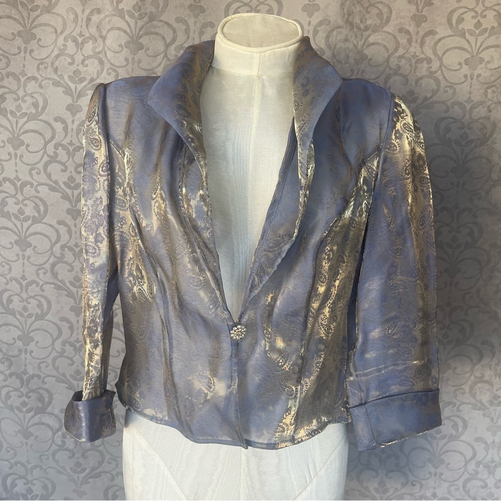 Alex Evenings Powder Lavender and Gold Metallic Brocade Top Jacket